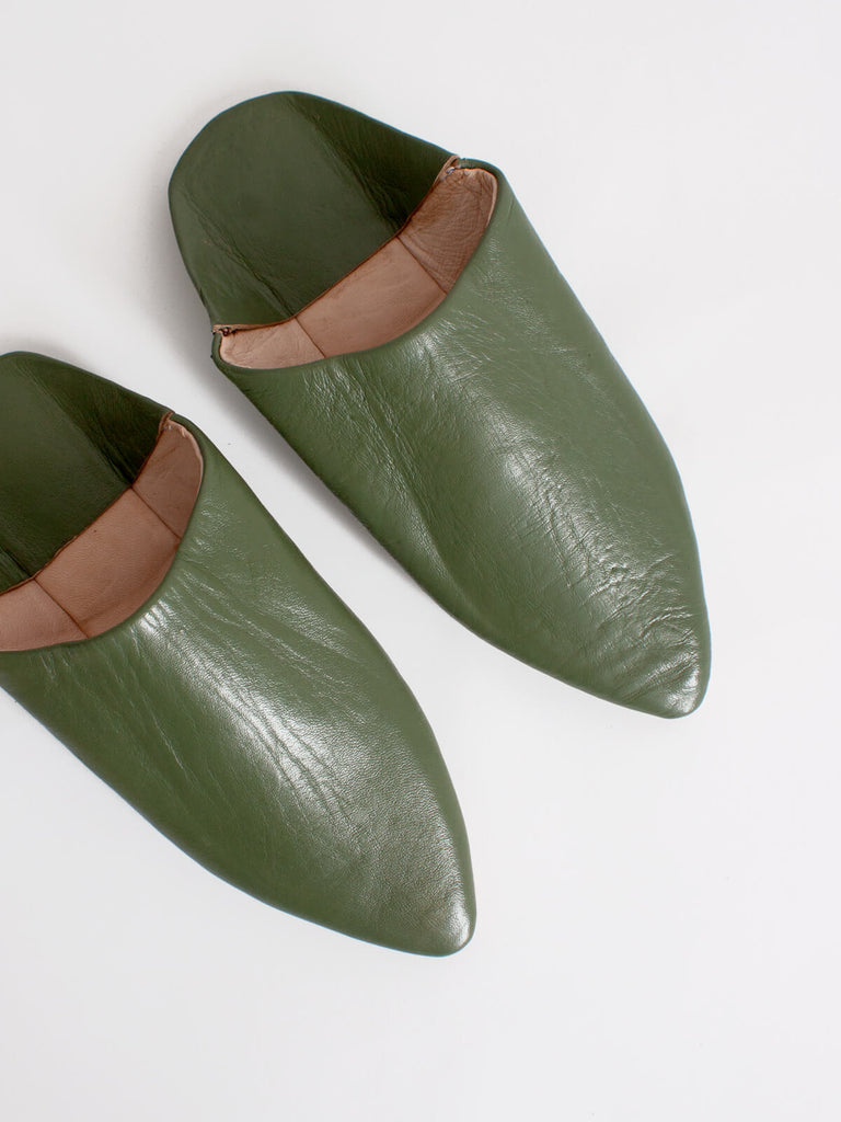 Moroccan Classic Pointed Babouche Slippers, Olive (Pack of 2) | Bohemia Design