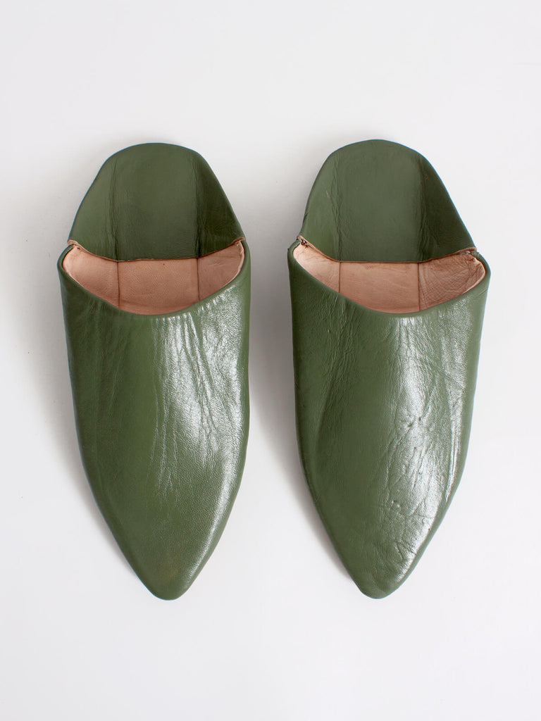 Moroccan Classic Pointed Babouche Slippers, Olive (Pack of 2) | Bohemia Design