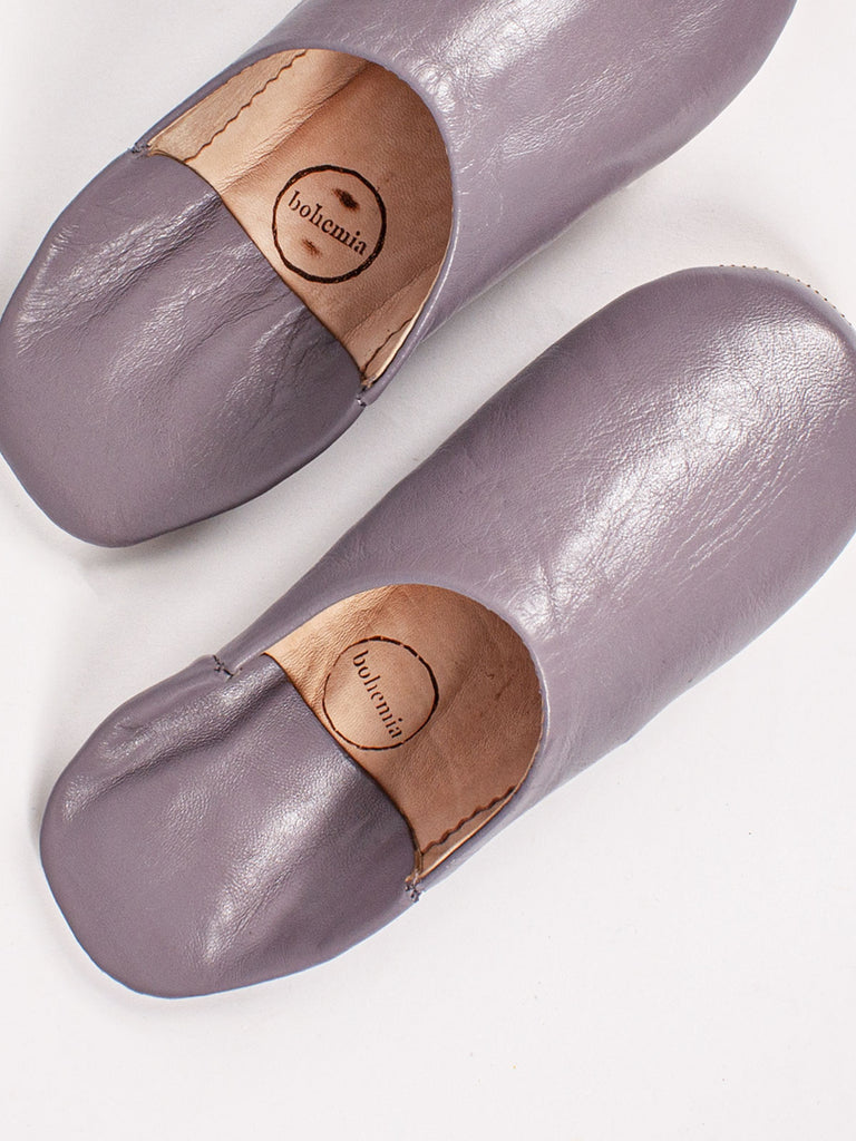 Handmade Moroccan Babouche Basic Slippers in Violet Coloured Leather by Bohemia Design