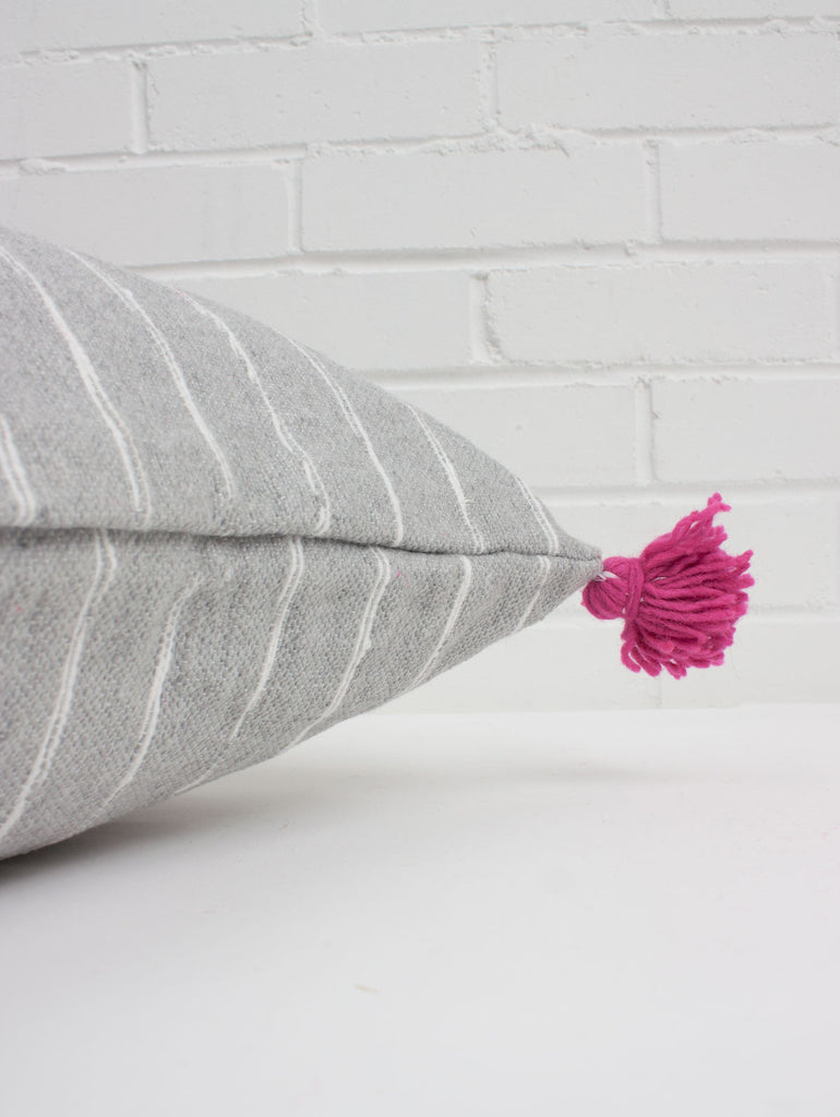 Grey Cotton Scribble Stripe Square Cushions, Pink | Bohemia Design