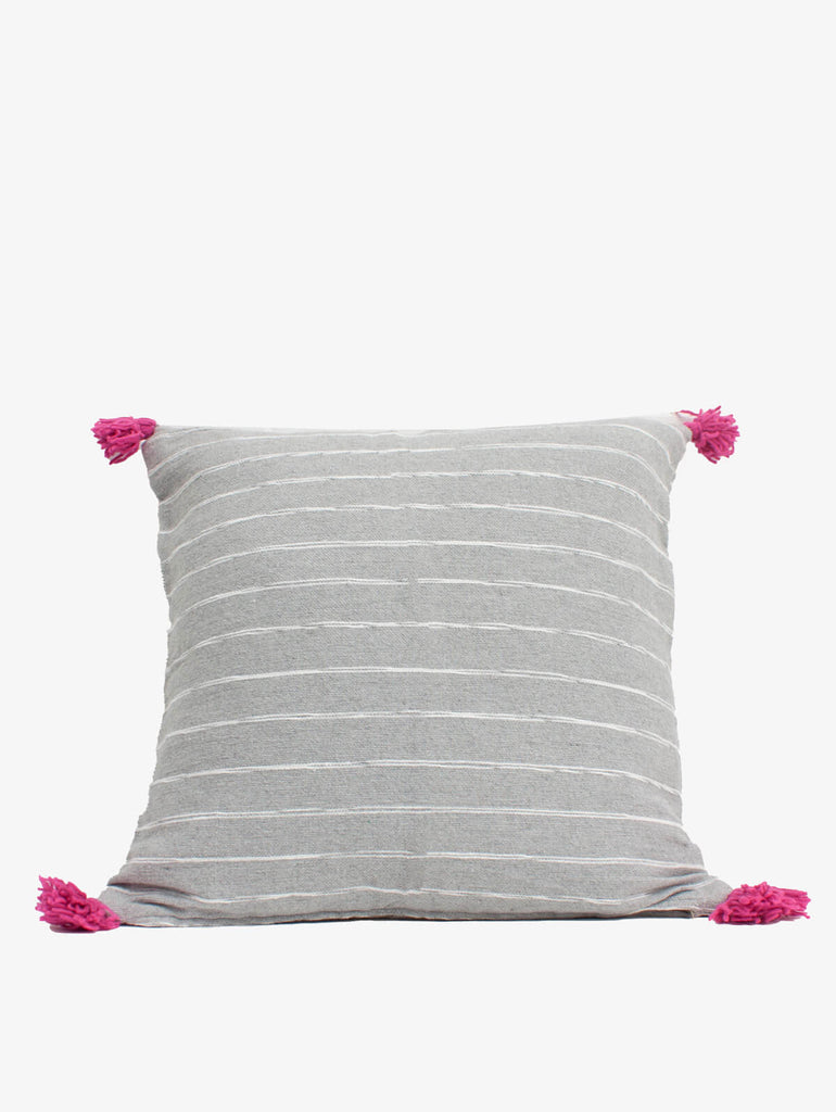 Grey Cotton Scribble Stripe Square Cushions, Pink | Bohemia Design