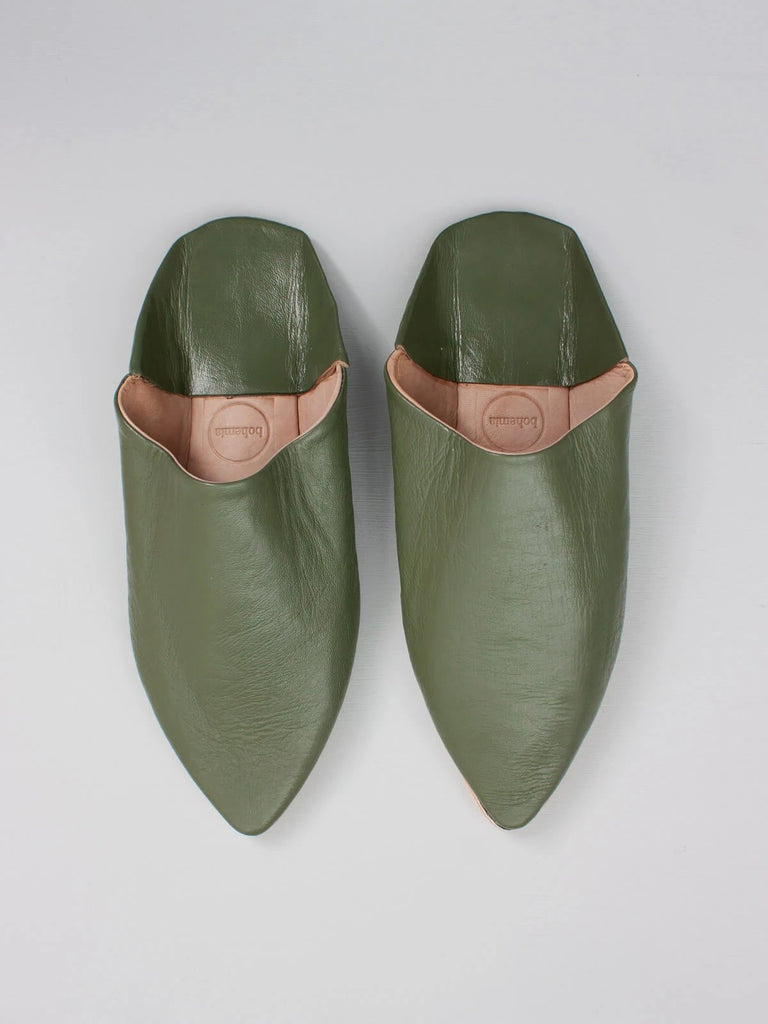 Moroccan Mens Pointed Babouche Slippers, Olive (Pack of 2) | Bohemia Design