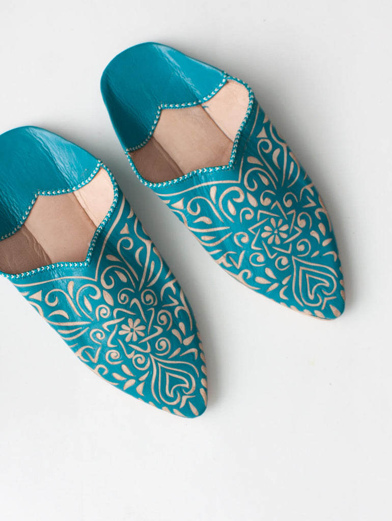 Moroccan Decorative Babouche Slippers, Teal (Pack of 2) | Bohemia Design