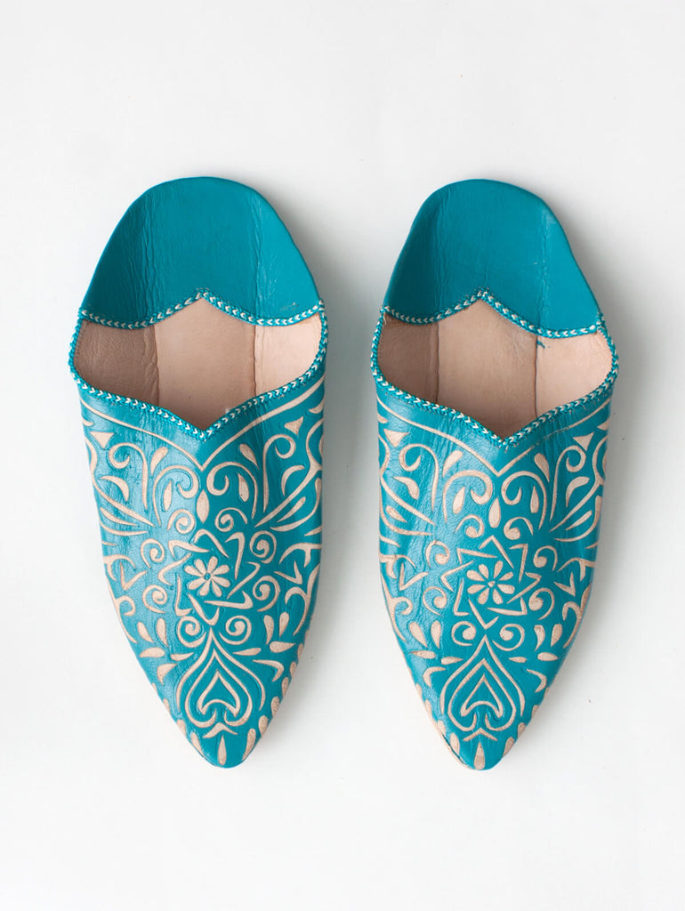 Moroccan Decorative Babouche Slippers, Teal (Pack of 2) | Bohemia Design