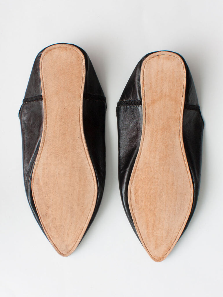 Moroccan Plain Pointed Babouche Slippers, Black (Pack of 2) | Bohemia Design