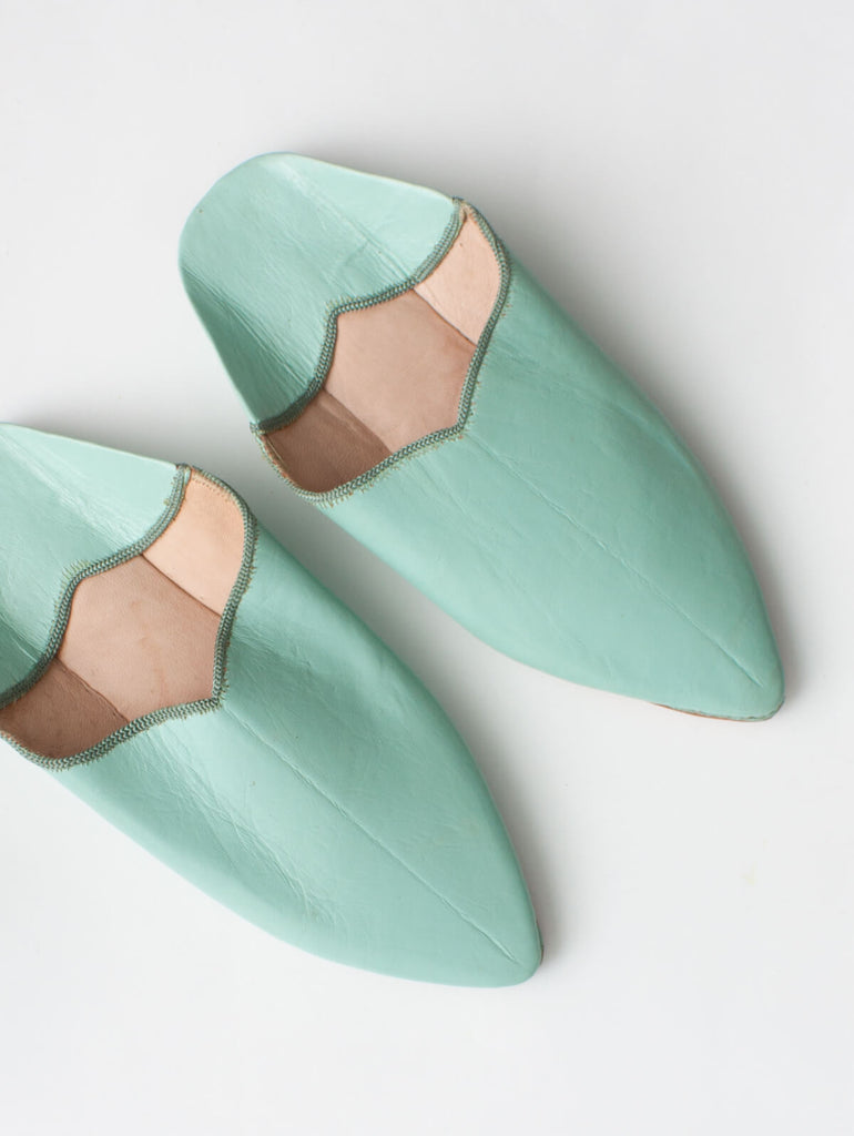 Moroccan Plain Pointed Babouche Slippers, Sage (Pack of 2) | Bohemia Design