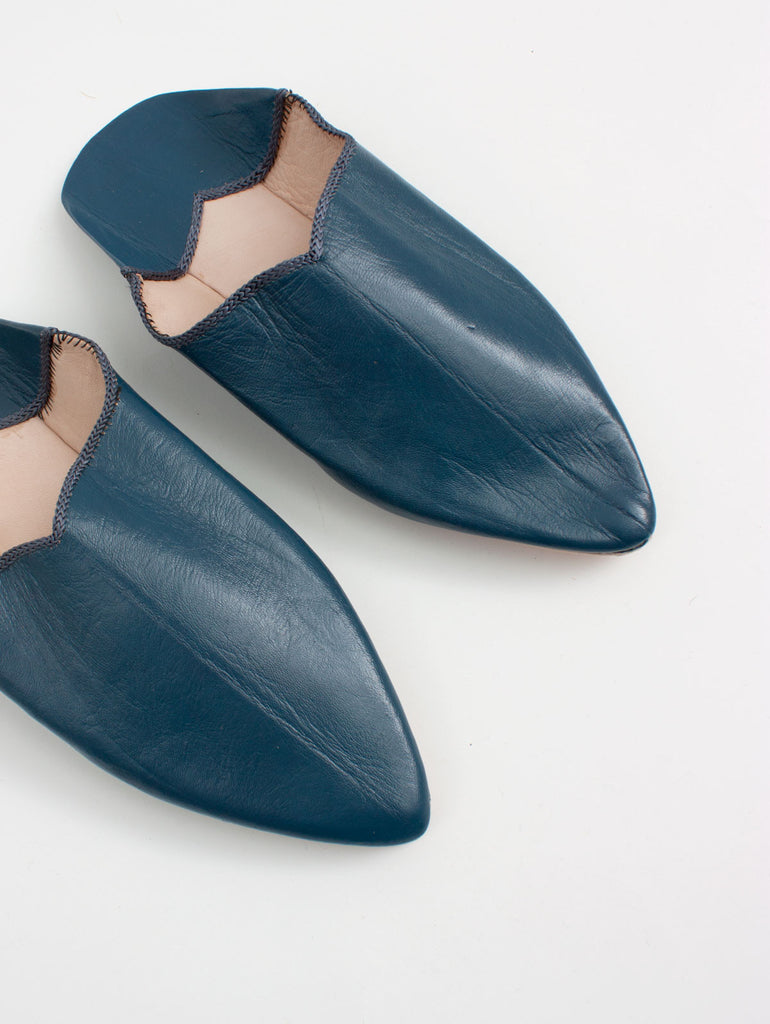 Moroccan Plain Pointed Babouche Slippers, Indigo (Pack of 2) | Bohemia Design