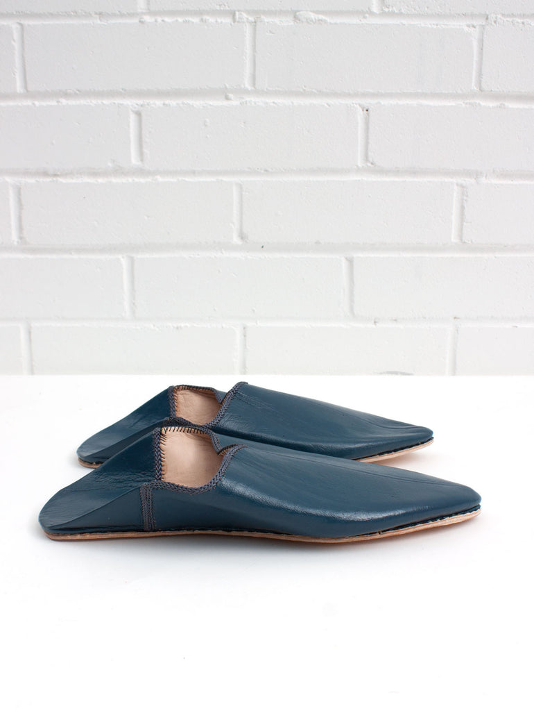 Moroccan Plain Pointed Babouche Slippers, Indigo (Pack of 2) | Bohemia Design