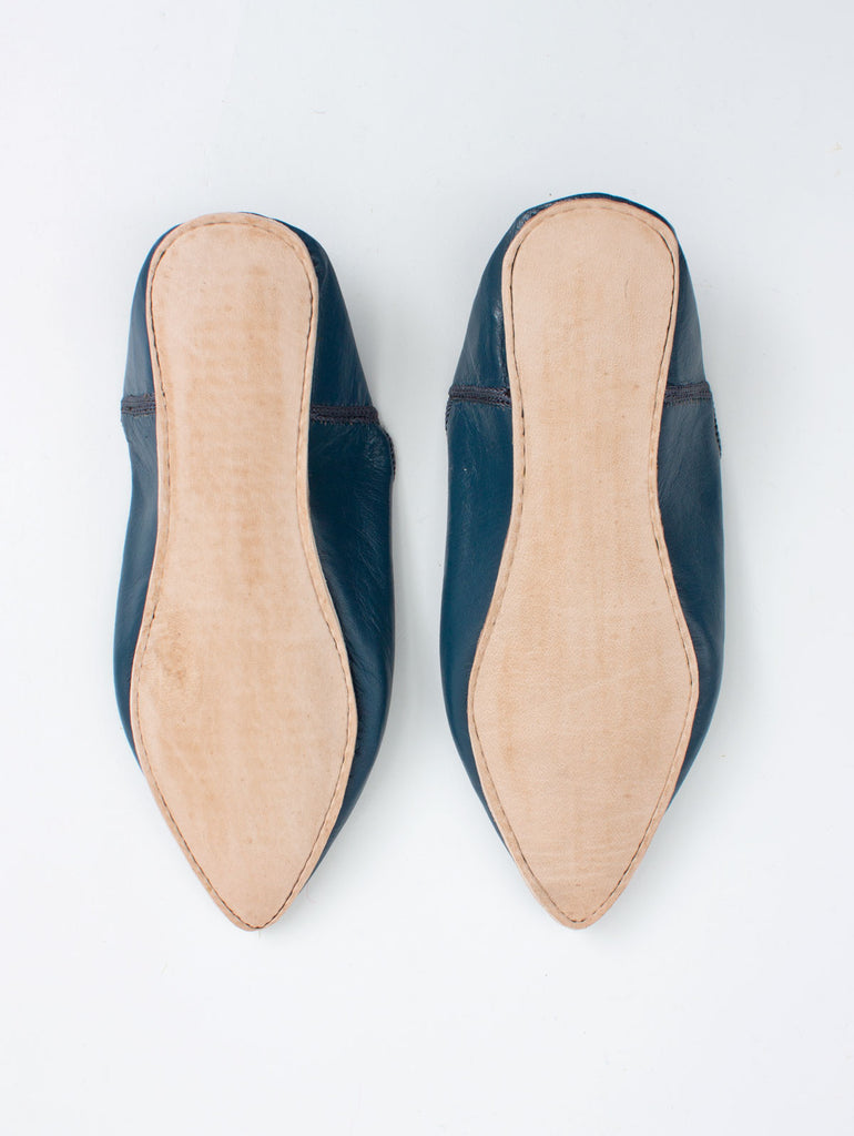 Moroccan Plain Pointed Babouche Slippers, Indigo (Pack of 2) | Bohemia Design