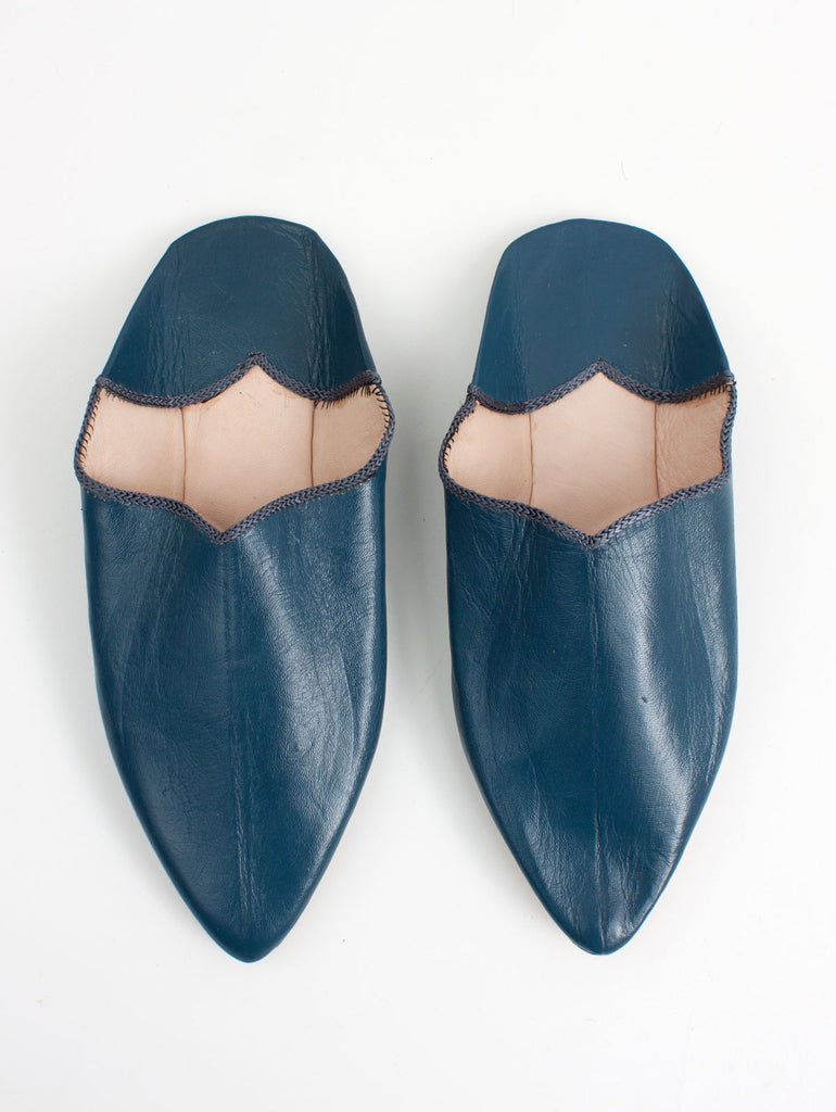 Moroccan Plain Pointed Babouche Slippers, Indigo (Pack of 2) | Bohemia Design