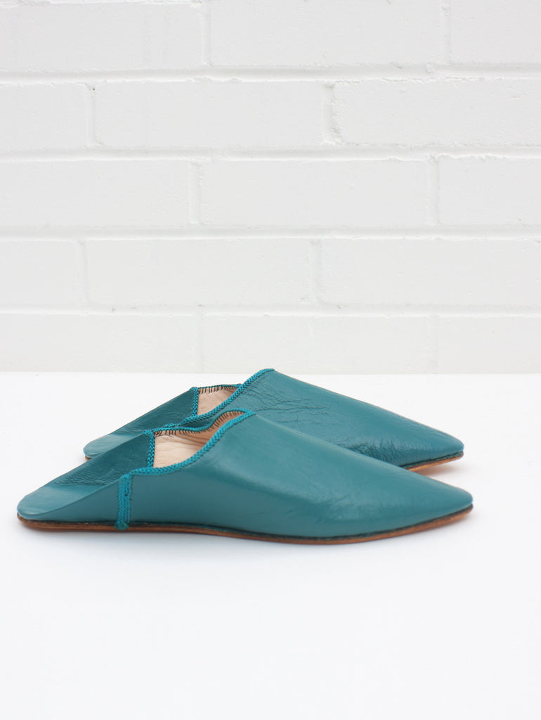 Moroccan Plain Pointed Babouche Slippers, Teal (Pack of 2) | Bohemia Design