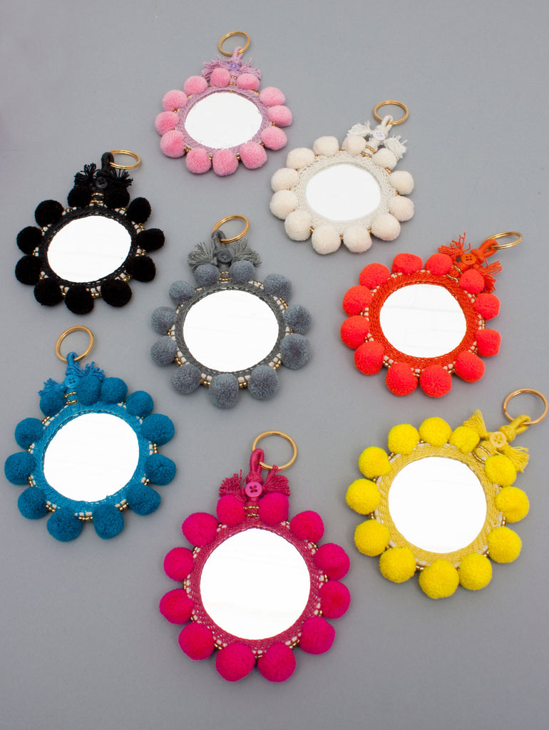Super Pom Pom Mirror Keyrings, Assorted Colours (Pack of 8) | Bohemia Design