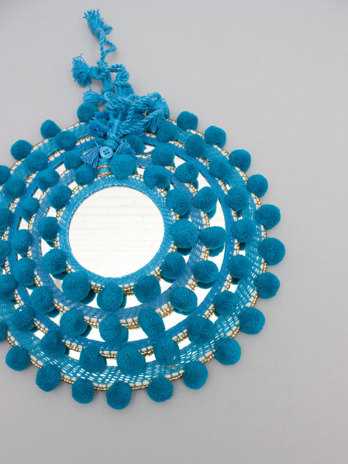 Pom Pom Mirrors Teal, Assorted Sizes (Pack of 2) | Bohemia Design