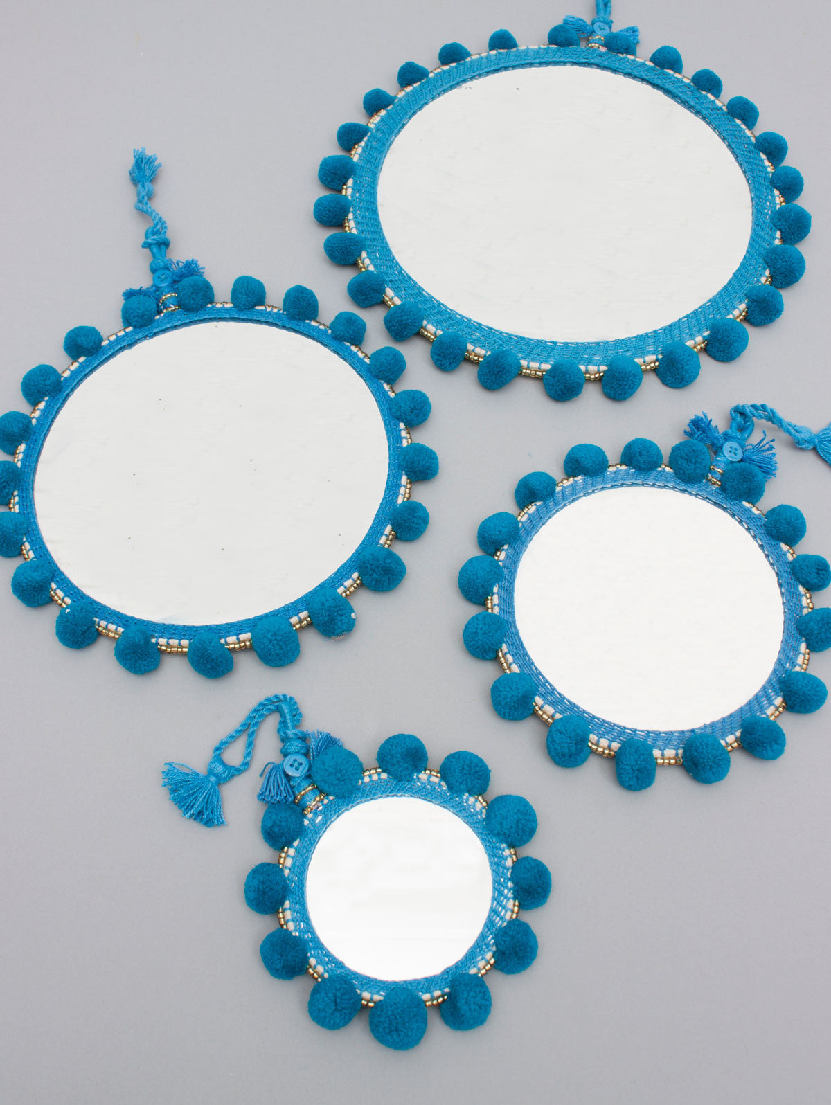 Pom Pom Mirrors Teal, Assorted Sizes (Pack of 2) | Bohemia Design