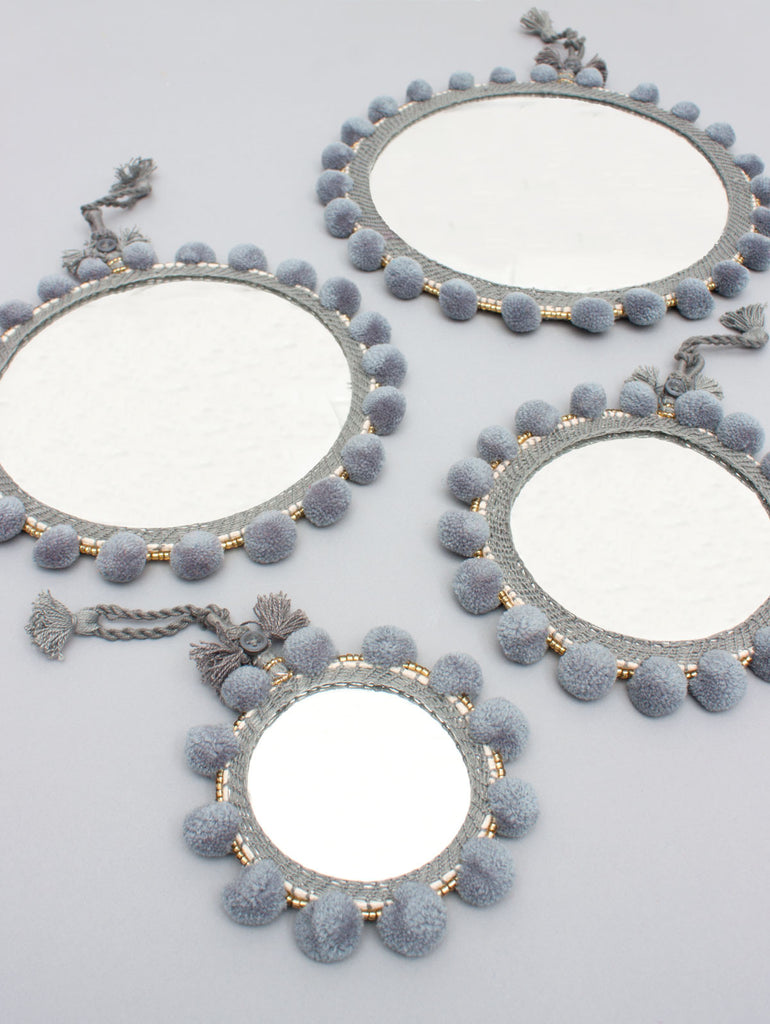 Pom Pom Mirrors Grey, Assorted Sizes (Pack of 2) | Bohemia Design