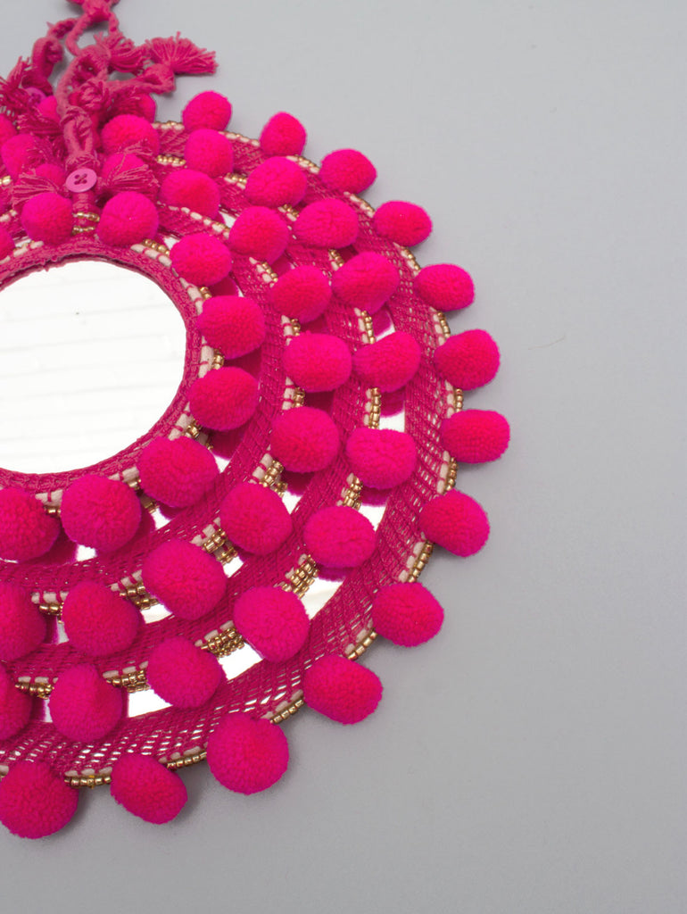 Pom Pom Mirrors Pink, Assorted Sizes (Pack of 2) | Bohemia Design