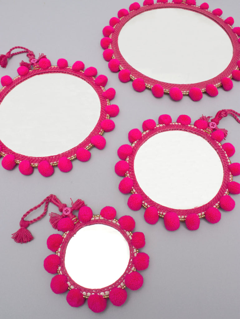 Pom Pom Mirrors Pink, Assorted Sizes (Pack of 2) | Bohemia Design