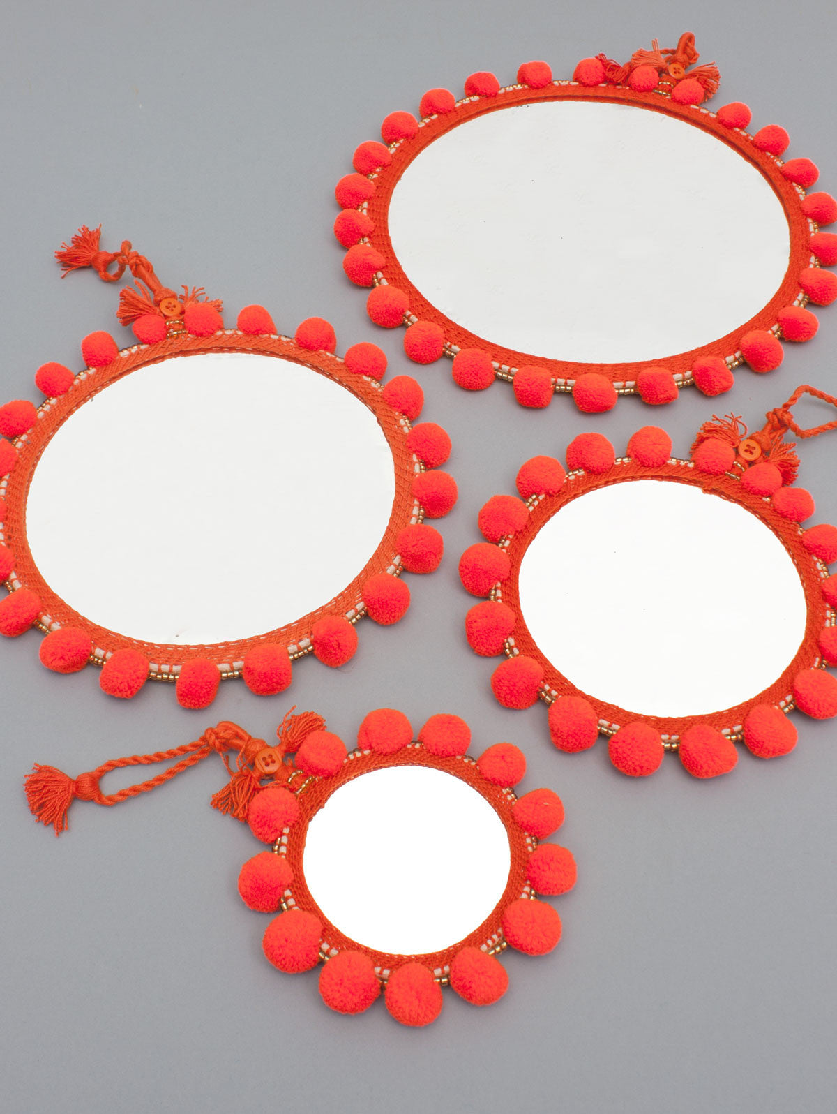 Pom Pom Mirrors Orange, Assorted Sizes (Pack of 2) | Bohemia Design