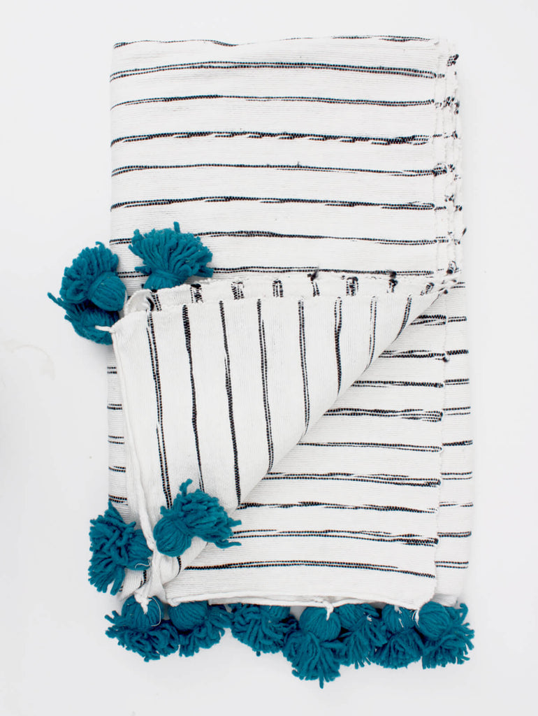 White Cotton Scribble Stripe Blankets | Bohemia Design