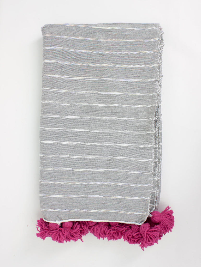 Grey Cotton Scribble Stripe Blankets | Bohemia Design