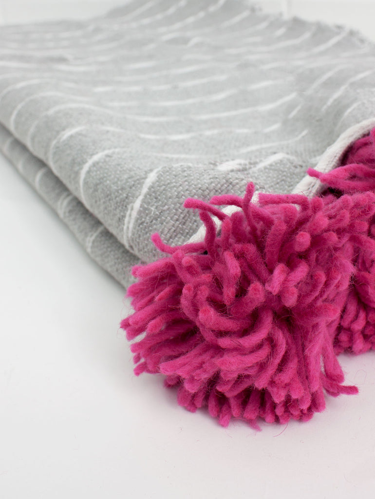 Grey Cotton Scribble Stripe Blankets | Bohemia Design