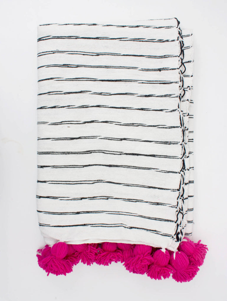 White Cotton Scribble Stripe Blankets | Bohemia Design