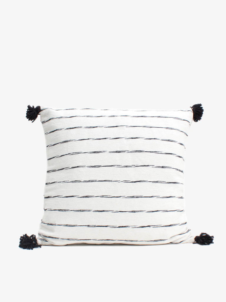 White Cotton Scribble Stripe Square Cushions, Black | Bohemia Design