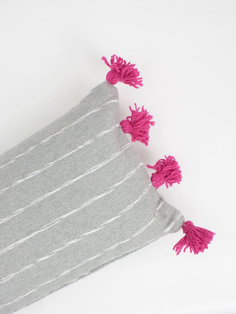 Grey Cotton Scribble Stripe Rectangle Cushions, Pink | Bohemia DesignGrey Cotton Scribble Stripe Rectangle Cushions, Pink | Bohemia Design