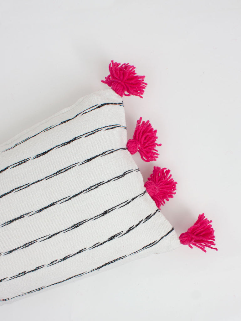 White Cotton Scribble Stripe Rectangle Cushions, Pink | Bohemia Design