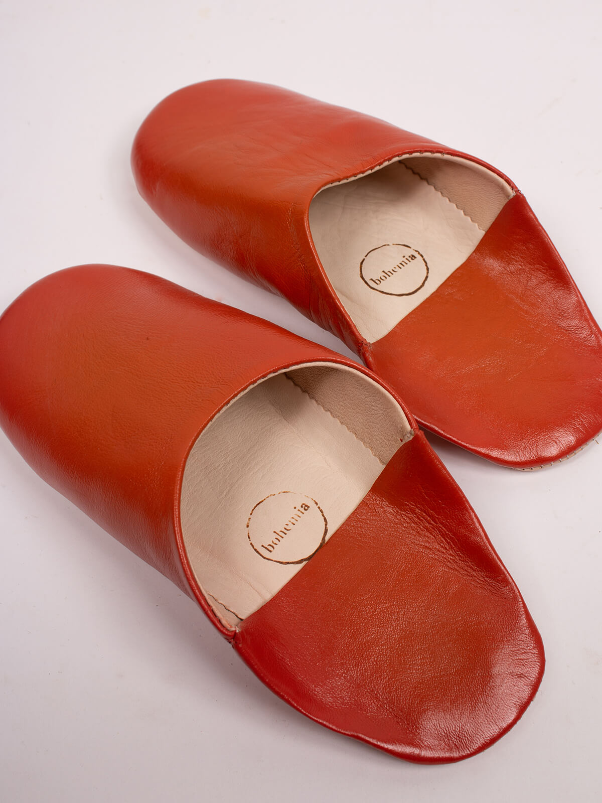 Moroccan Babouche Basic Slippers in Burnt Orange leather