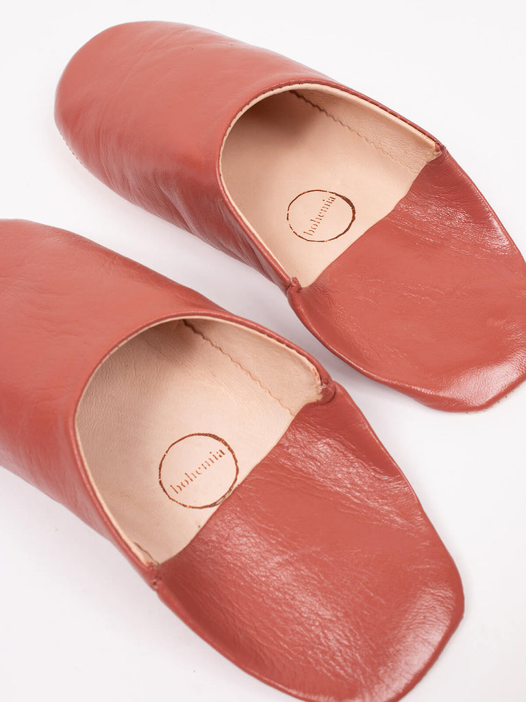Terracotta Moroccan babouche leather slippers by Bohemia Design