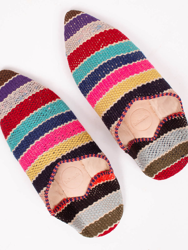 Bohemia design Moroccan babouche boujad slippers in a multi stripe pattern