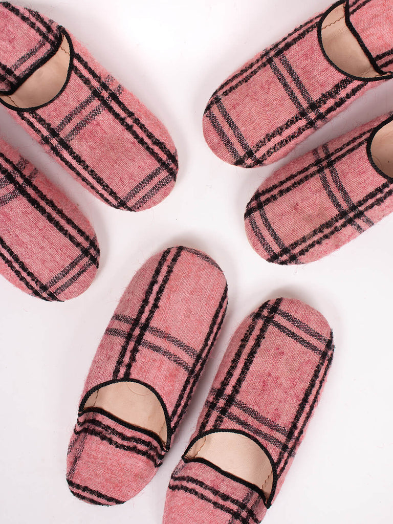 Group of Bohemia design Moroccan babouche boujad slippers in vintage rose check