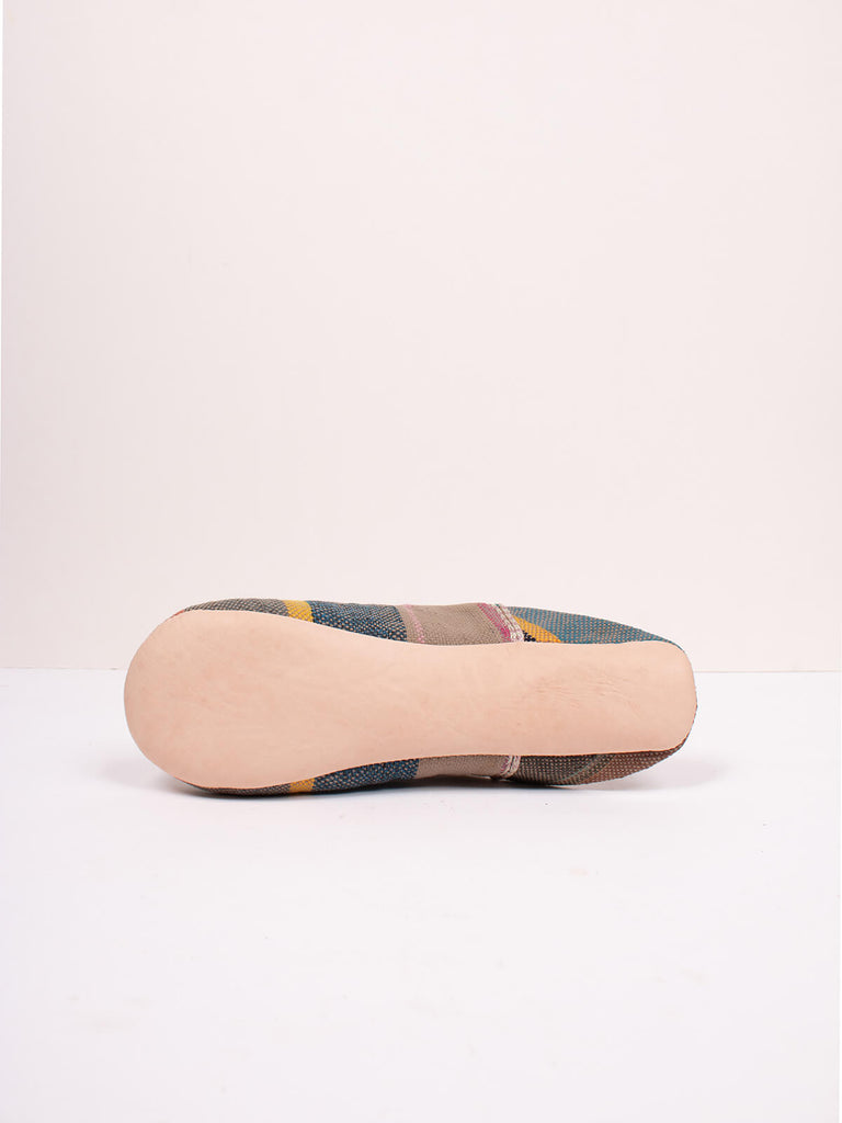 Underside of Bohemia design Moroccan babouche boujad slippers in camel stripe pattern