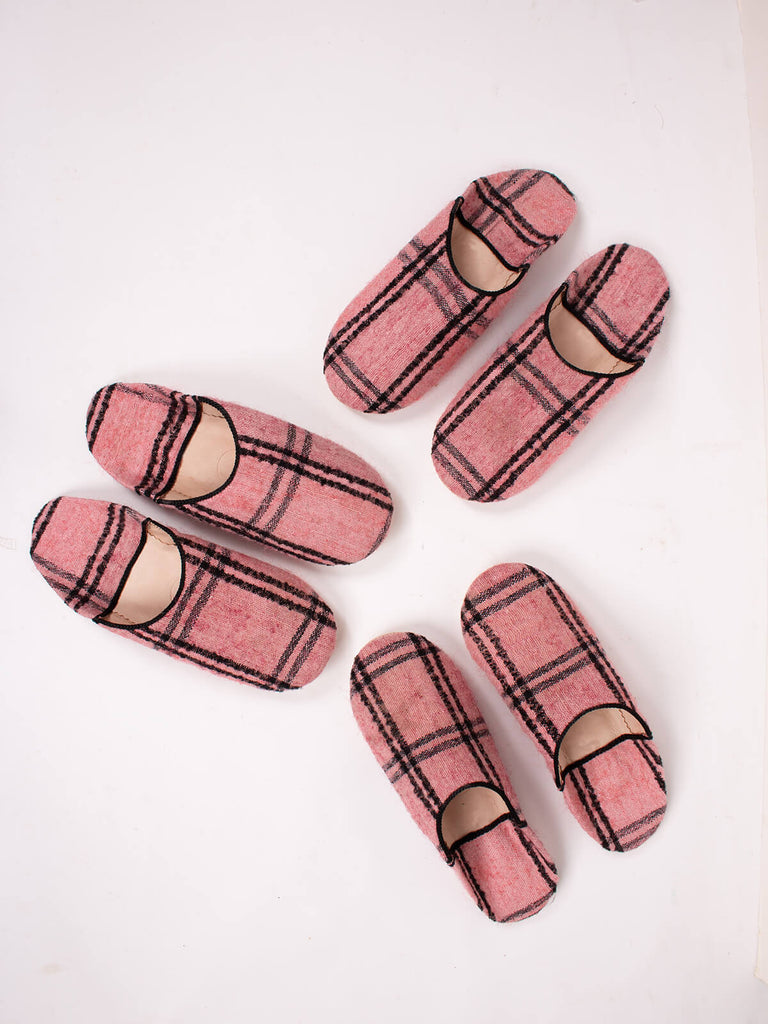 Three pairs of Bohemia design Moroccan babouche boujad slippers in vintage rose check