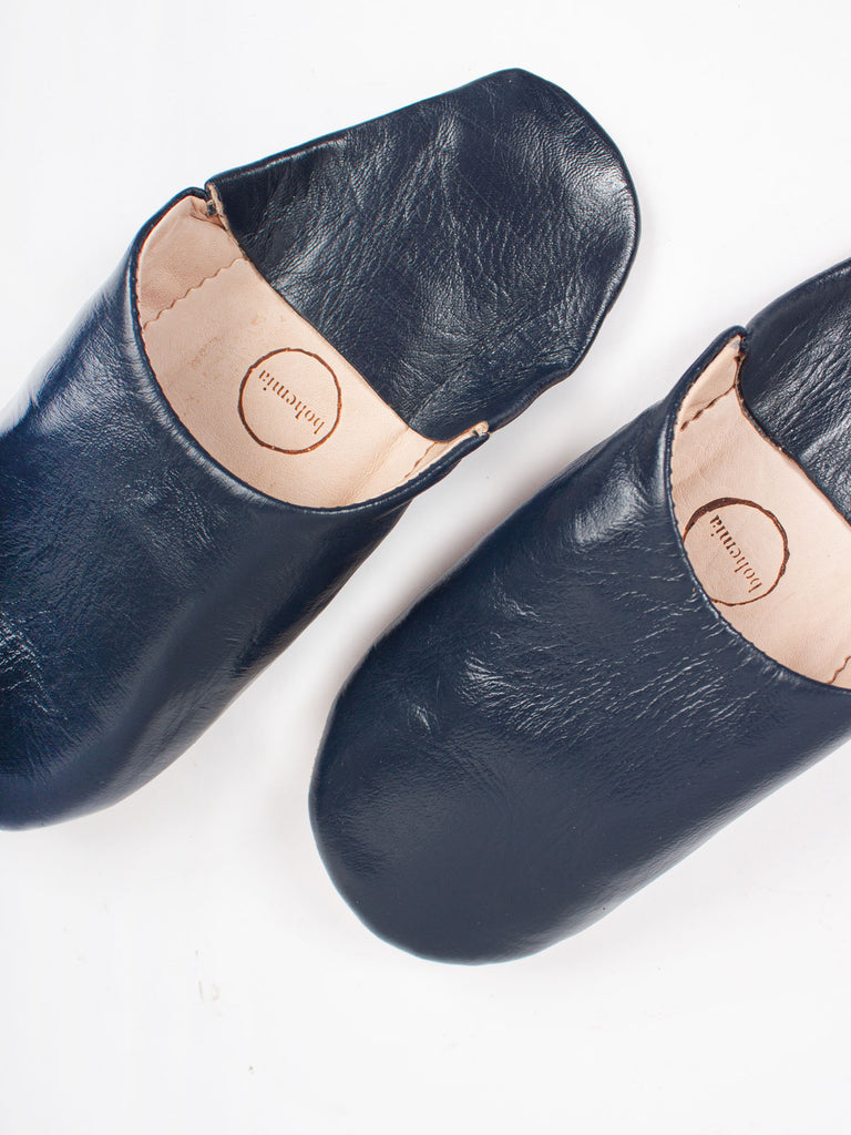 Bohemia Wholesale mens Moroccan babouche slippers in indigo leather