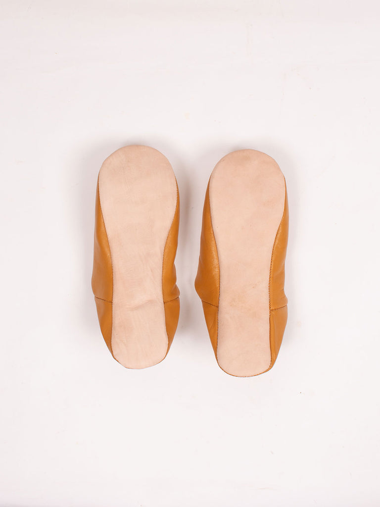 Underside of Bohemia Design men's Moroccan babouche slippers in ochre leather