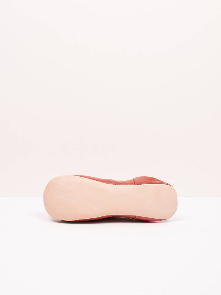 Underside of Terracotta Moroccan babouche leather slippers by Bohemia Design