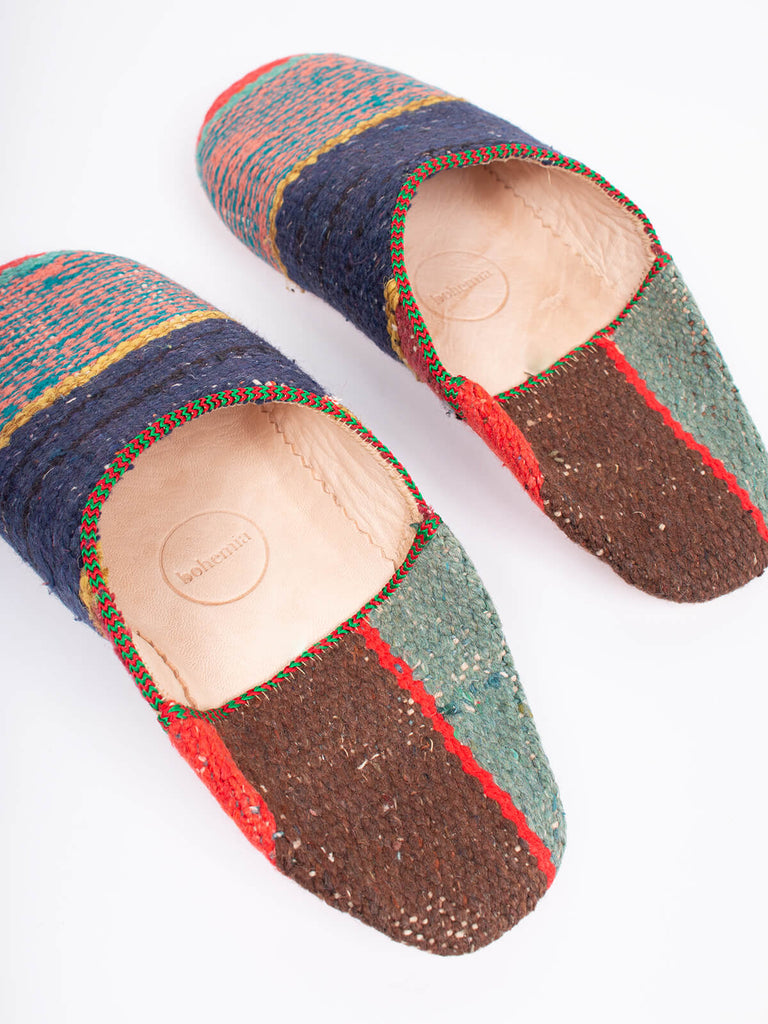Moroccan boujad babouche slippers in a teddy stripe pattern by Bohemia Design