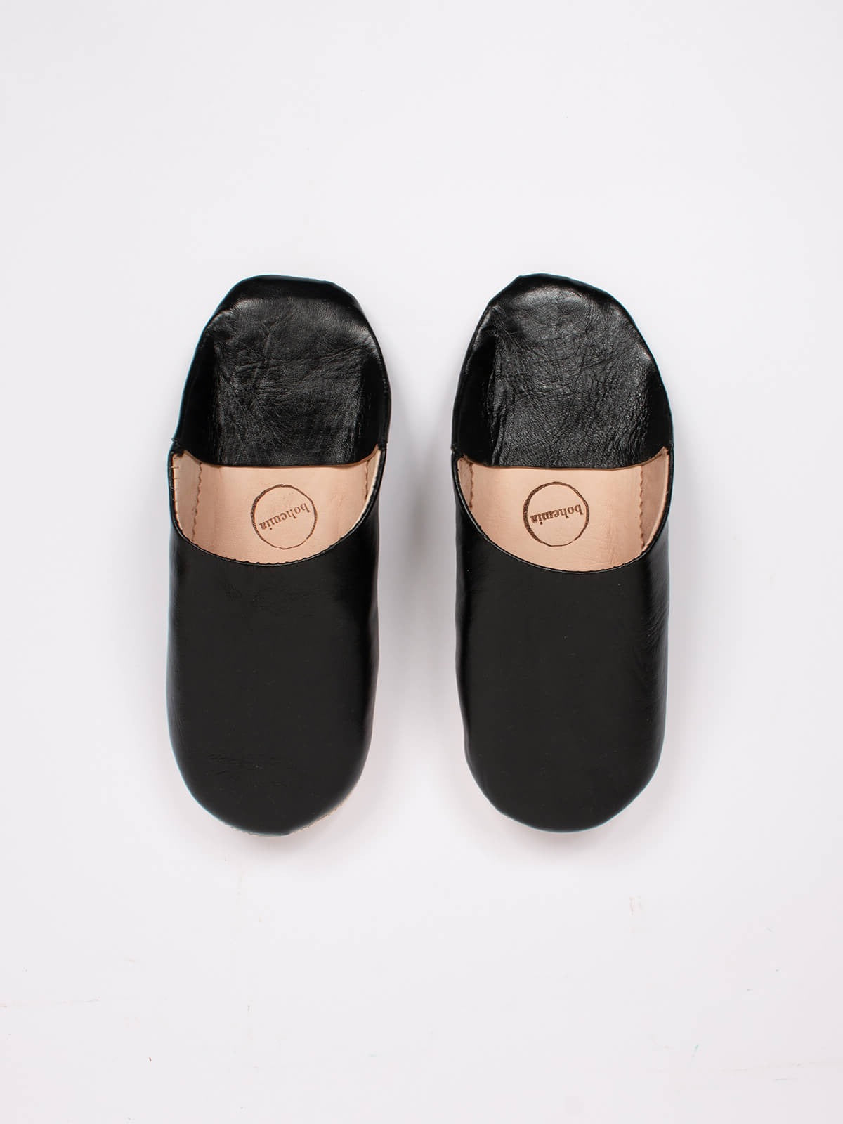 Moroccan mules babouche basic slippers in black leather by Bohemia Design