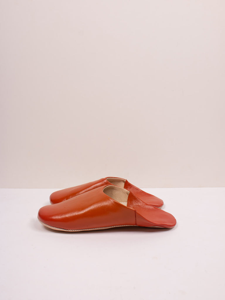 Moroccan Babouche Basic Slippers in Burnt Orange leather