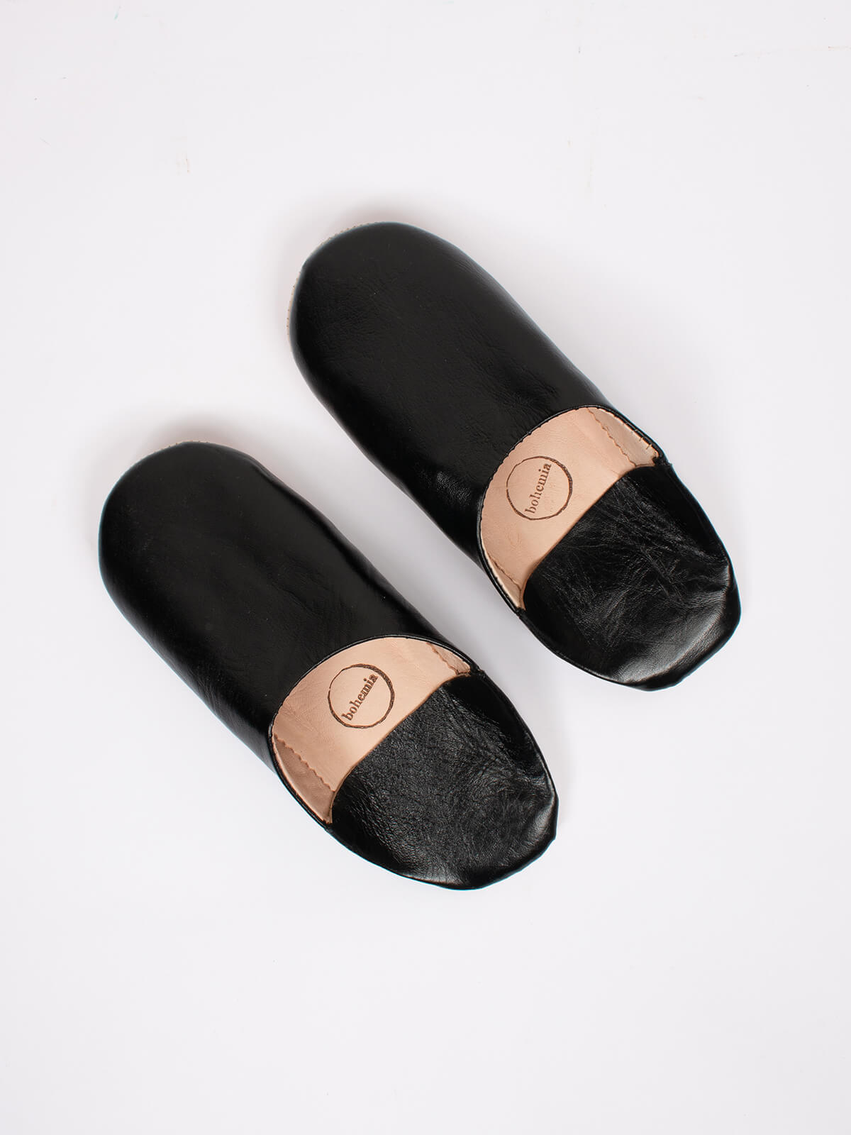 Moroccan mules babouche basic slippers in black leather by Bohemia Design