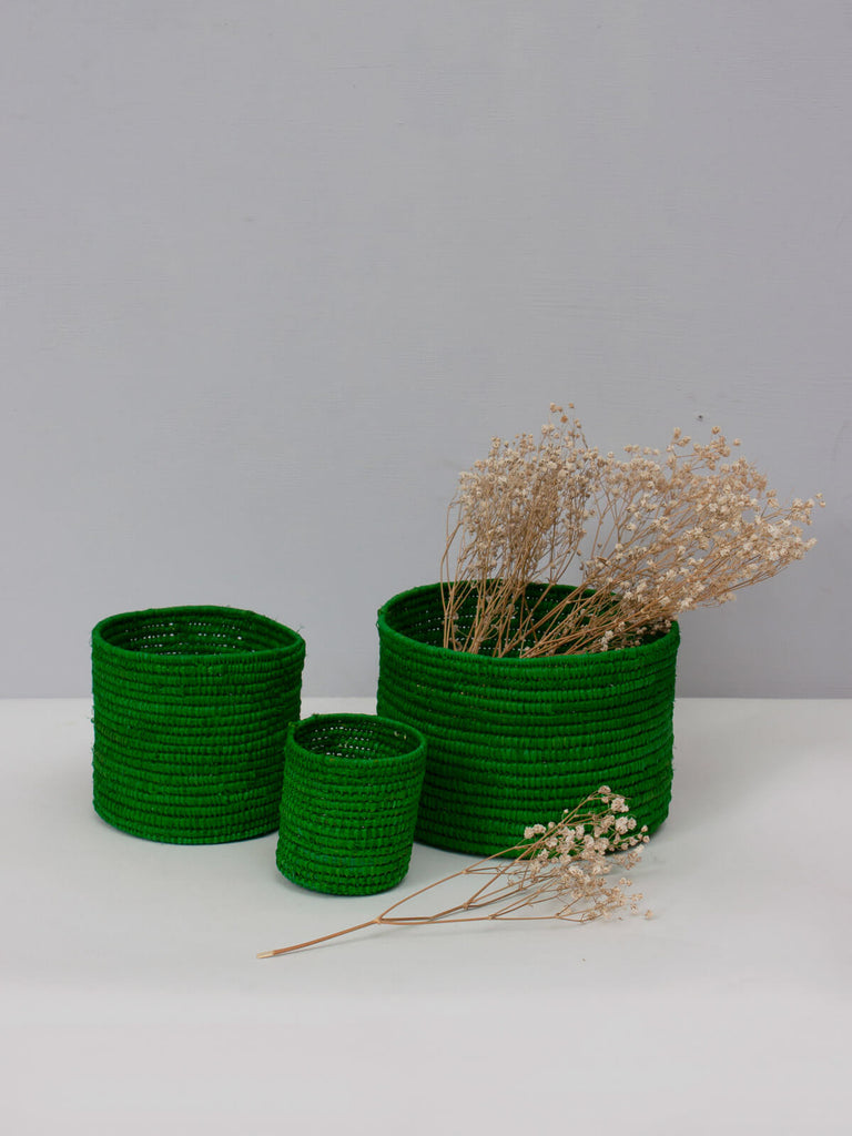 Raffia Storage Pots (Set of 3), Green