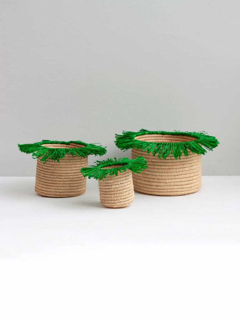 Raffia Tassel Storage Pots (Set of 3), Green | Bohemia Design