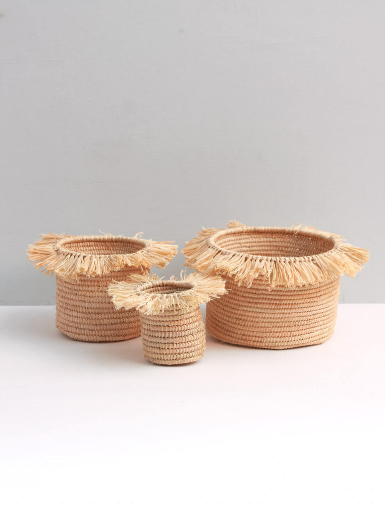 Raffia Tassel Storage Pots (Set of 3), Natural | Bohemia Design