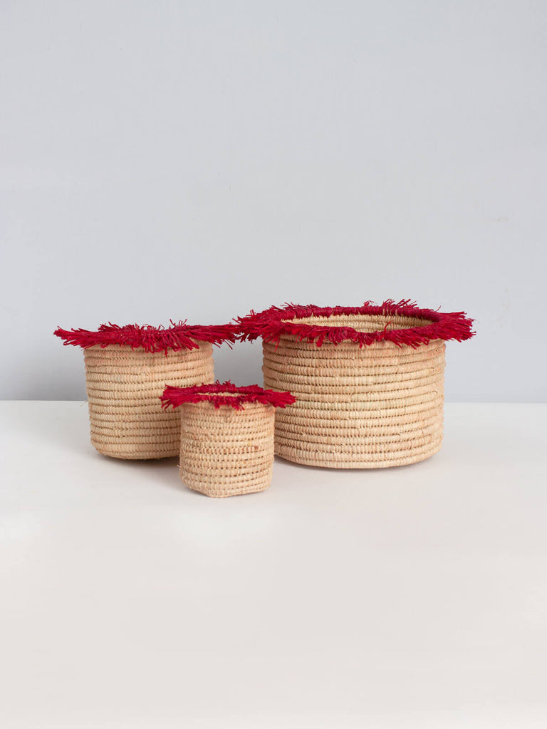 Raffia Tassel Storage Pots (Set of 3), Red | Bohemia Design