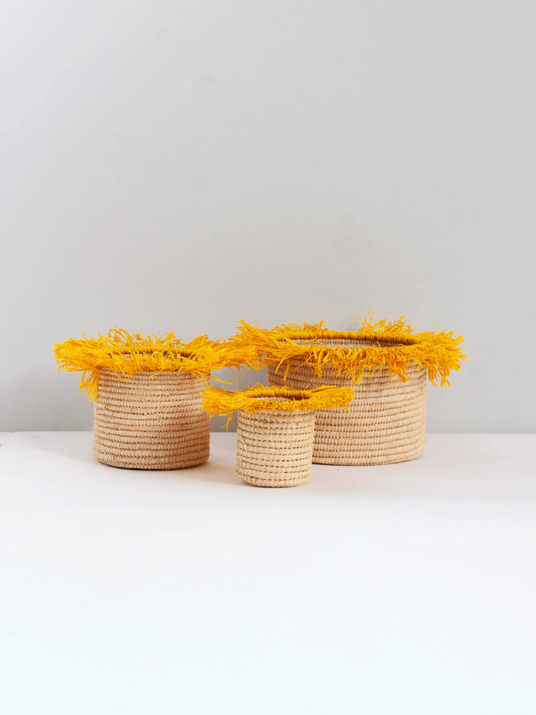 Raffia Tassel Storage Pots (Set of 3), Yellow | Bohemia Design