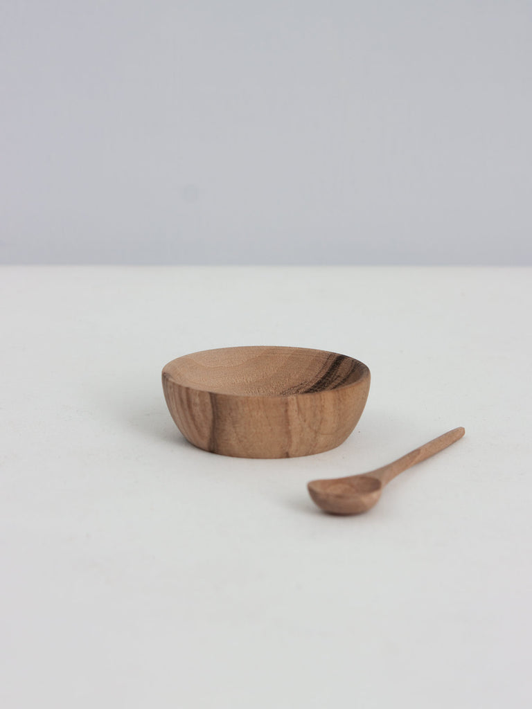 Walnut Wood Spice Bowl and Spoon - Set of 3 | Bohemia Design