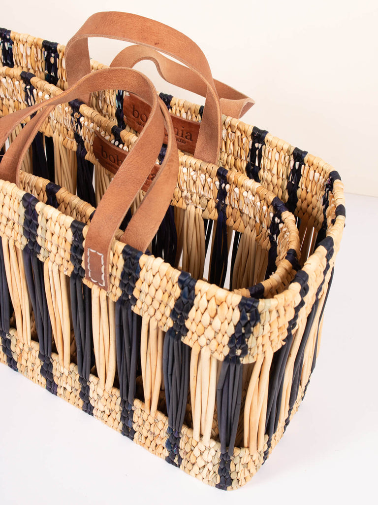 Bohemia Design Decorative Reed Basket, Indigo Stripe