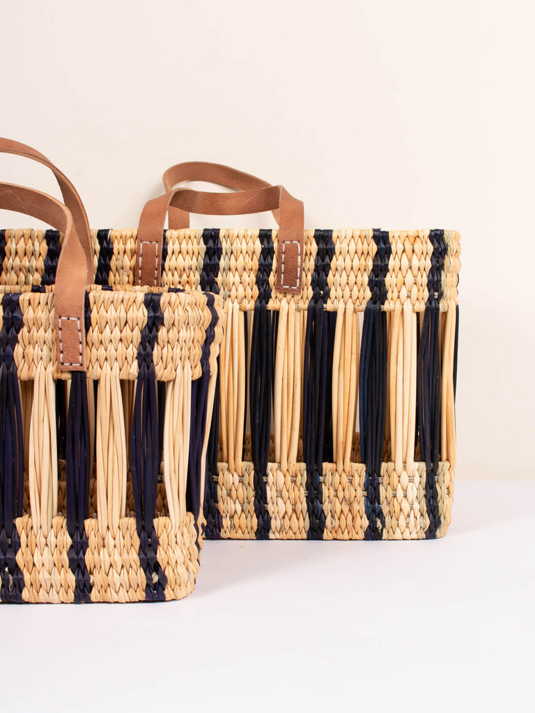 Bohemia Design Decorative Reed Basket, Indigo Stripe